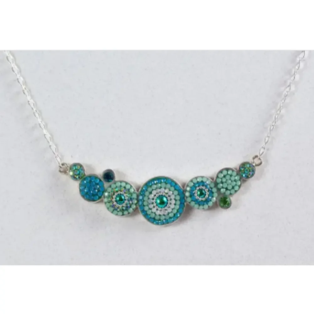 Mosaico Hand Made Sterling Silver Crystal & Silver Bold Geometric Round Necklace